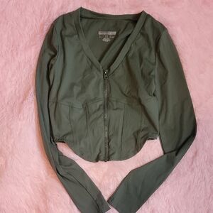 Forever 21 Olive Long Sleeve Zip-Up Top